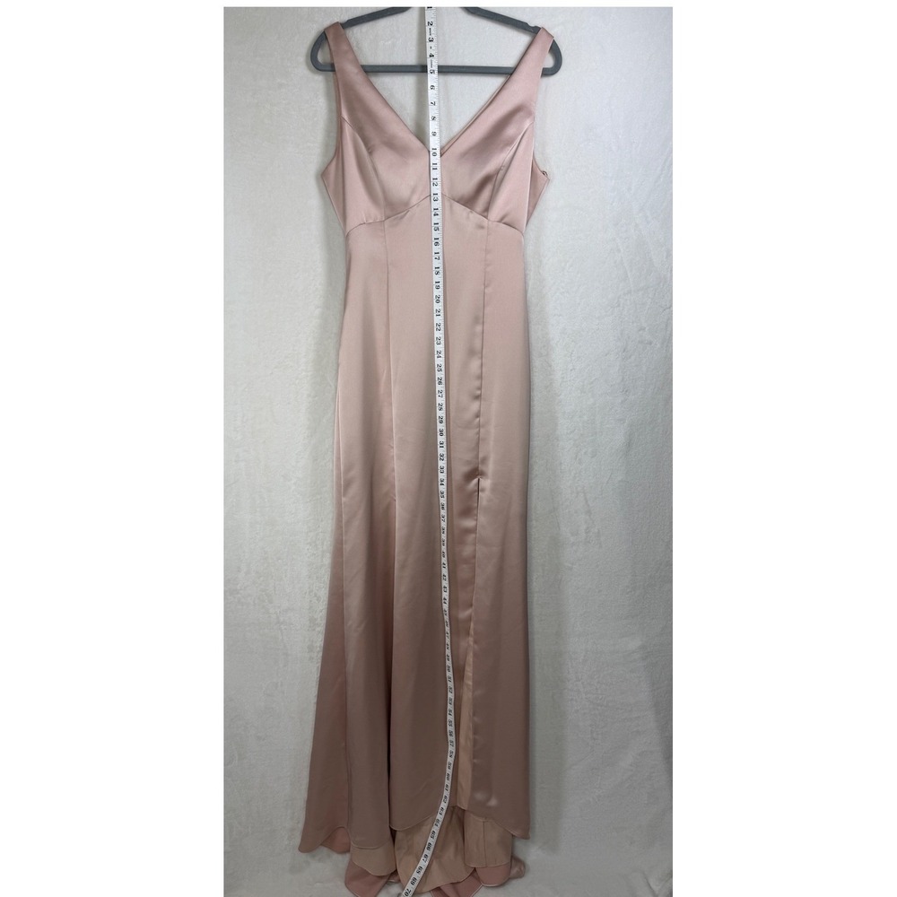 Amsale Womens Blush Pink Satin V-Neck Open Back Formal Gown Dress GB140S Size 12 - Picture 3 of 9